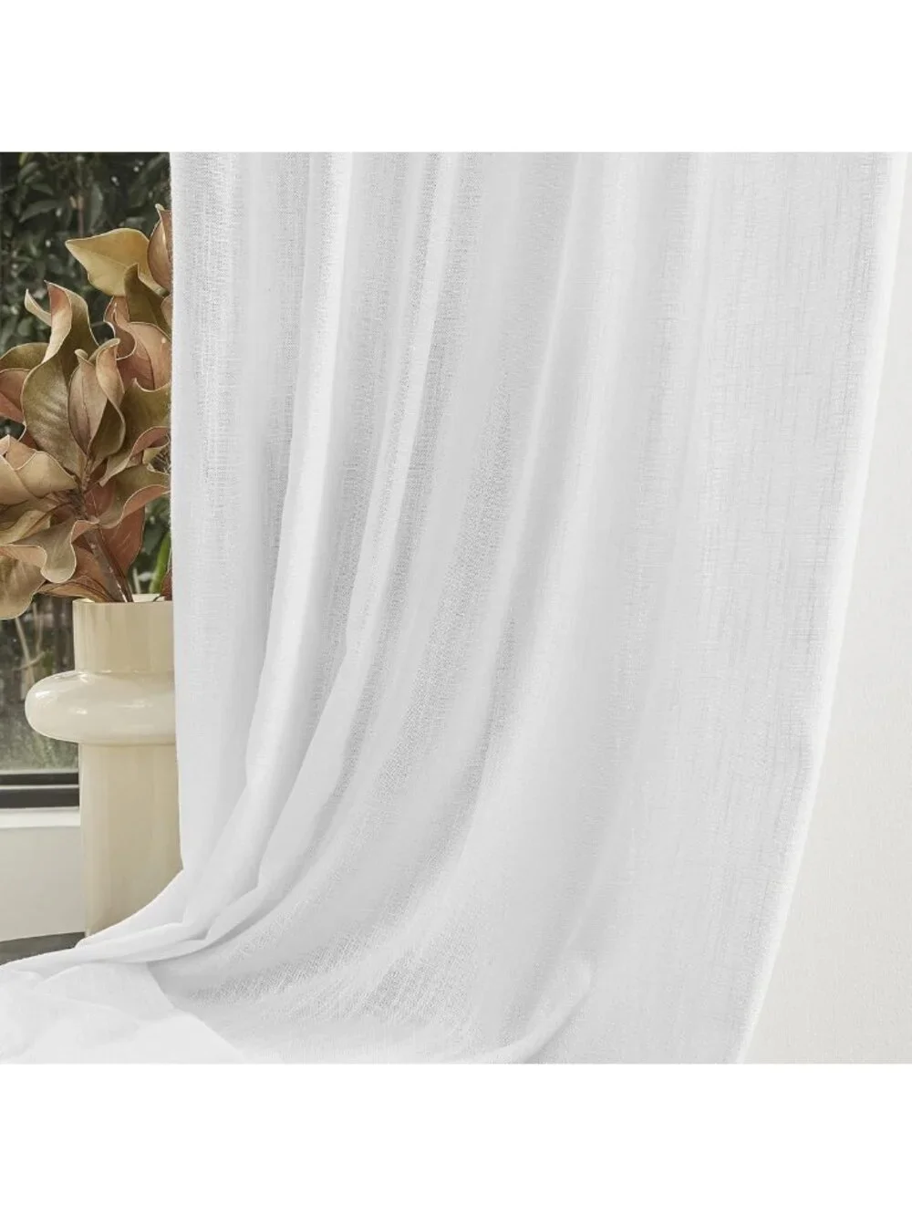 Soft Cotton Semi-Sheer White Patio Curtains for Sliding Door & Living Room, 90